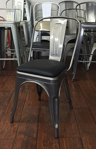 Metal Chairs Model MCWSU81 Pewter with Black Upholstery seat